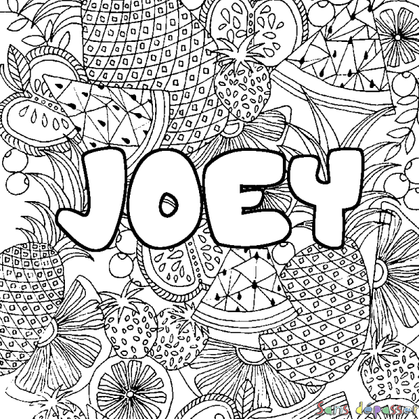 Coloriage pr&eacute;nom JOEY - d&eacute;cor Mandala fruits