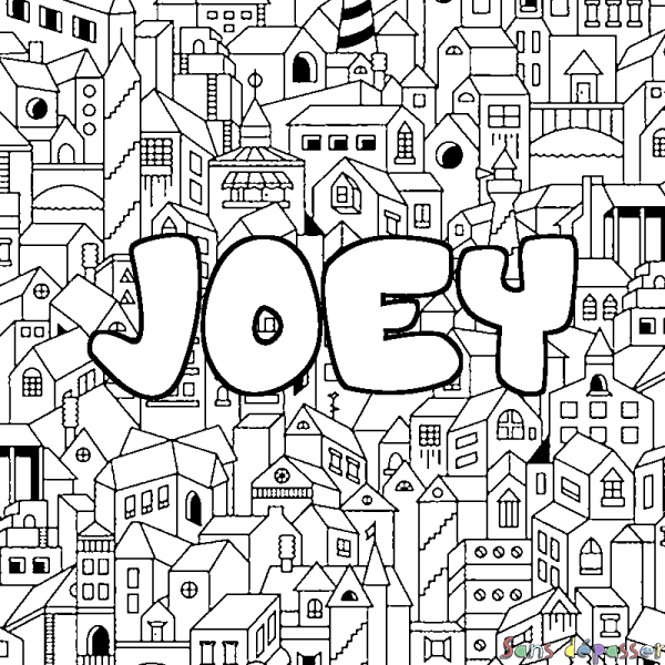 Coloriage pr&eacute;nom JOEY - d&eacute;cor Ville