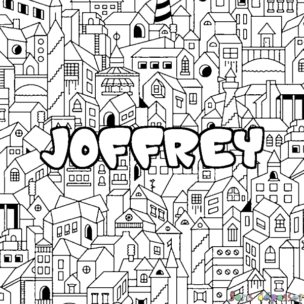 Coloriage pr&eacute;nom JOFFREY - d&eacute;cor Ville