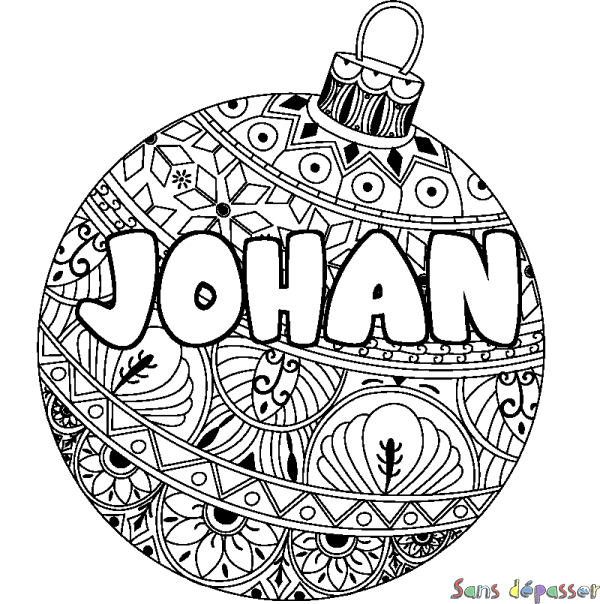 Coloriage pr&eacute;nom JOHAN - d&eacute;cor Boule de No&euml;l