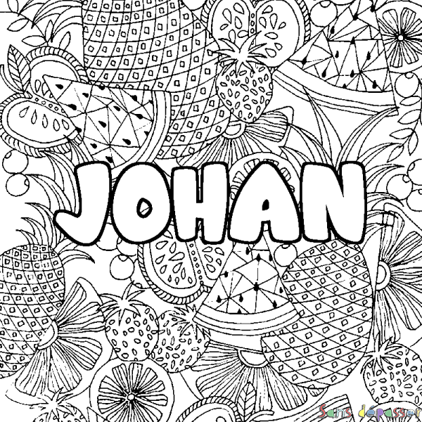 Coloriage prénom JOHAN - d&eacute;cor Mandala fruits