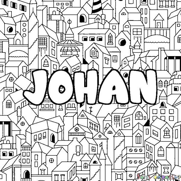 Coloriage prénom JOHAN - d&eacute;cor Ville