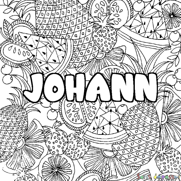 Coloriage prénom JOHANN - d&eacute;cor Mandala fruits