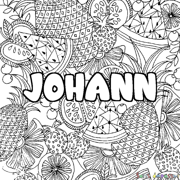 Coloriage pr&eacute;nom JOHANN - d&eacute;cor Mandala fruits