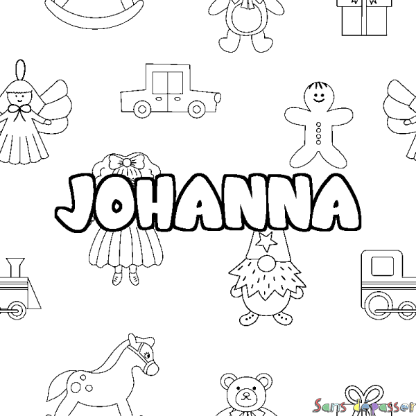 Coloriage pr&eacute;nom JOHANNA - d&eacute;cor Jouets