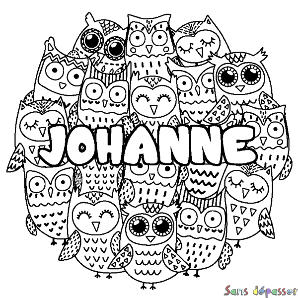 Coloriage prénom JOHANNE - d&eacute;cor Chouettes