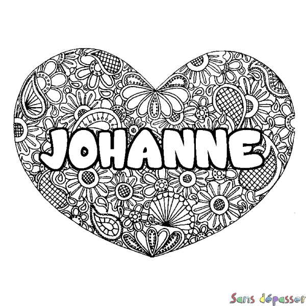 Coloriage pr&eacute;nom JOHANNE - d&eacute;cor Mandala coeur