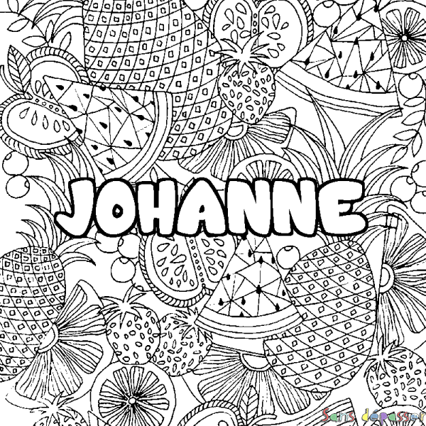 Coloriage pr&eacute;nom JOHANNE - d&eacute;cor Mandala fruits