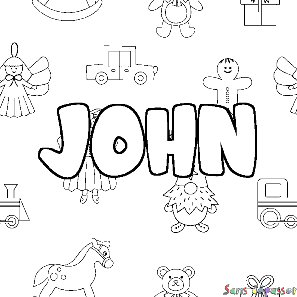 Coloriage pr&eacute;nom JOHN - d&eacute;cor Jouets