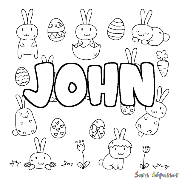 Coloriage pr&eacute;nom JOHN - d&eacute;cor Paques