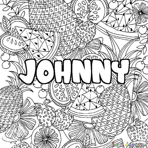 Coloriage prénom JOHNNY - d&eacute;cor Mandala fruits