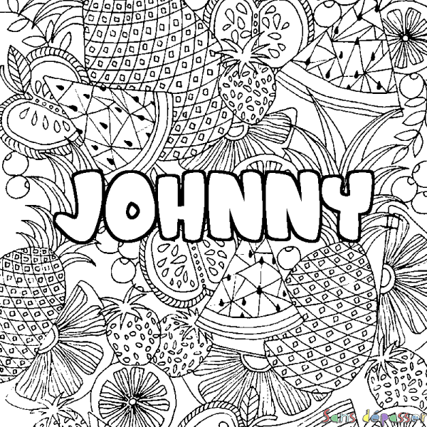 Coloriage pr&eacute;nom JOHNNY - d&eacute;cor Mandala fruits