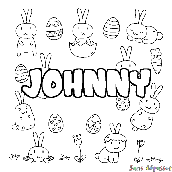 Coloriage pr&eacute;nom JOHNNY - d&eacute;cor Paques