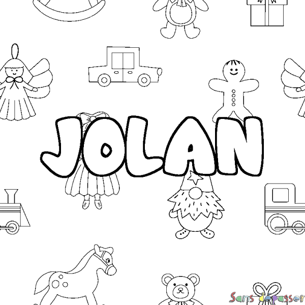 Coloriage prénom JOLAN - d&eacute;cor Jouets