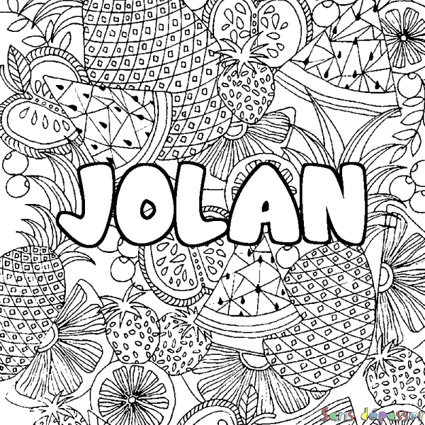 Coloriage prénom JOLAN - d&eacute;cor Mandala fruits