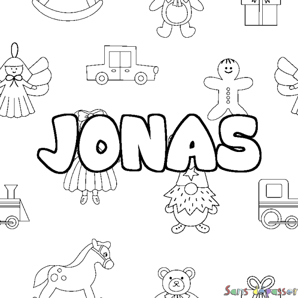 Coloriage prénom JONAS - d&eacute;cor Jouets