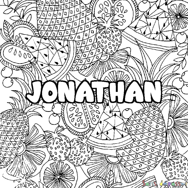 Coloriage prénom JONATHAN - d&eacute;cor Mandala fruits