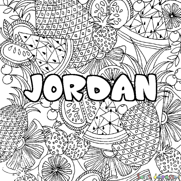Coloriage prénom JORDAN - d&eacute;cor Mandala fruits