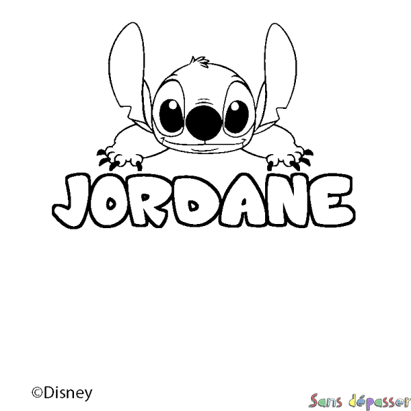 Coloriage pr&eacute;nom JORDANE - d&eacute;cor Stitch