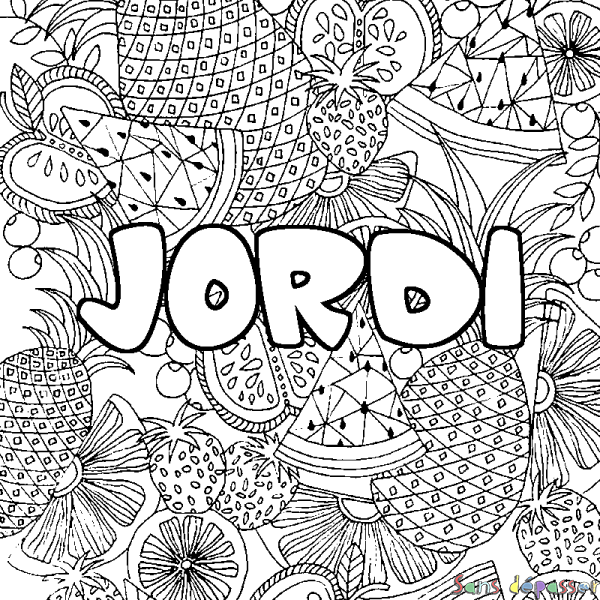 Coloriage prénom JORDI - d&eacute;cor Mandala fruits
