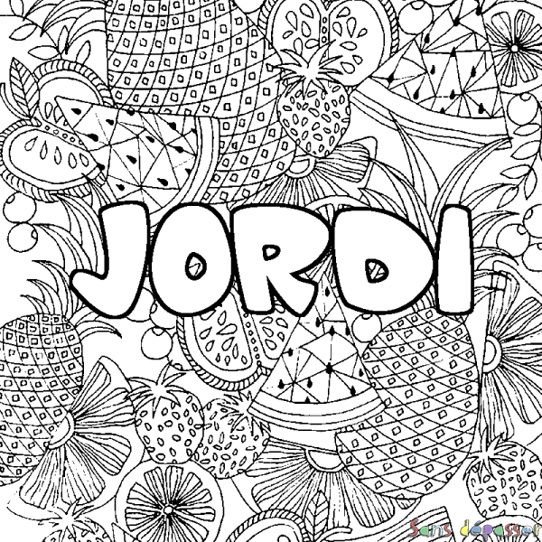 Coloriage pr&eacute;nom JORDI - d&eacute;cor Mandala fruits