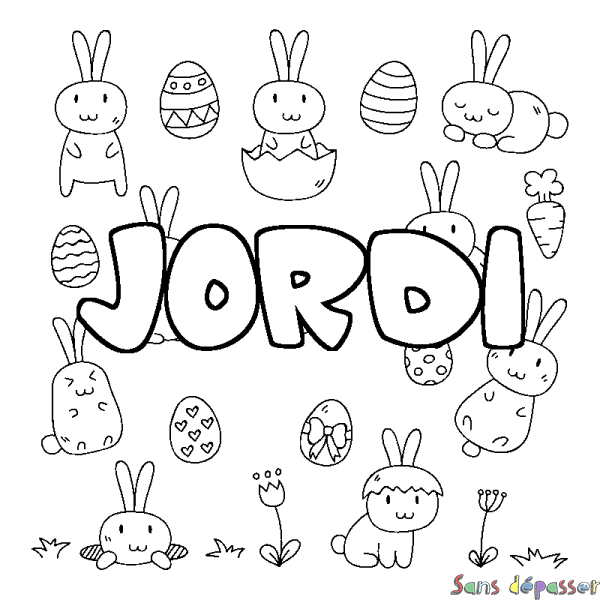 Coloriage pr&eacute;nom JORDI - d&eacute;cor Paques
