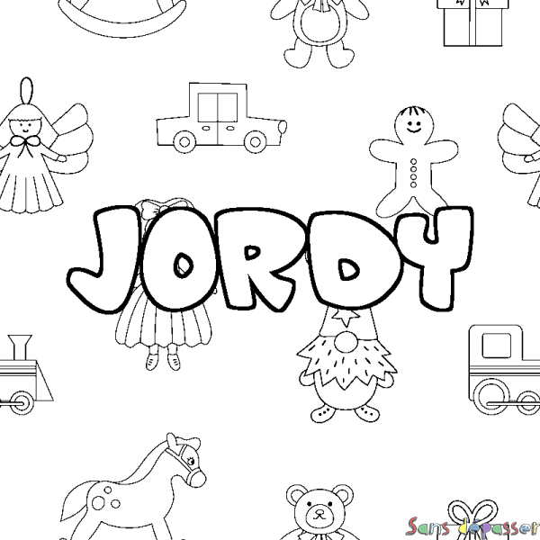 Coloriage pr&eacute;nom JORDY - d&eacute;cor Jouets