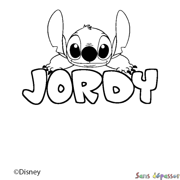 Coloriage pr&eacute;nom JORDY - d&eacute;cor Stitch