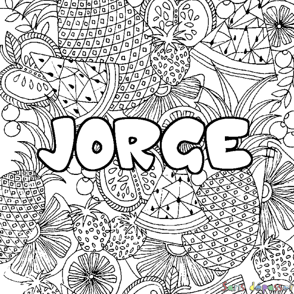 Coloriage pr&eacute;nom JORGE - d&eacute;cor Mandala fruits
