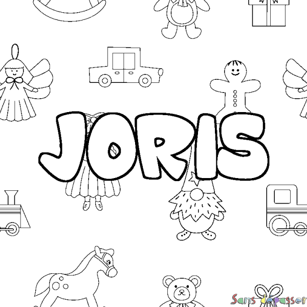 Coloriage pr&eacute;nom JORIS - d&eacute;cor Jouets