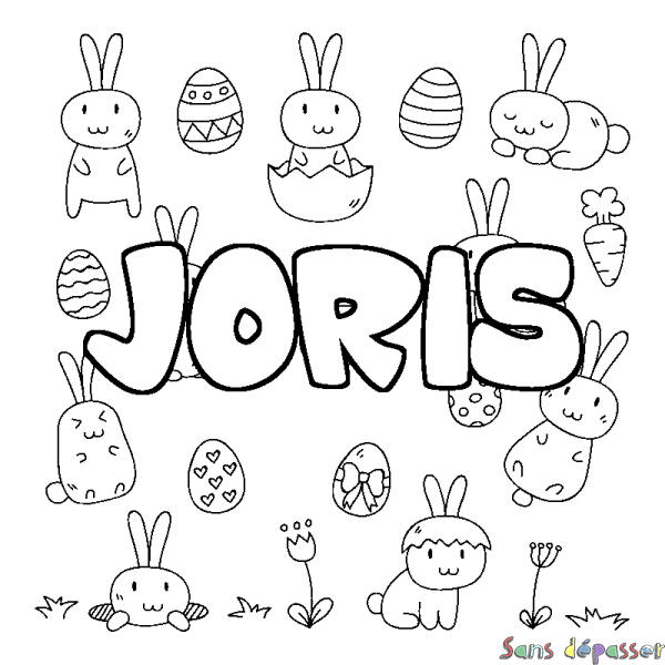 Coloriage pr&eacute;nom JORIS - d&eacute;cor Paques