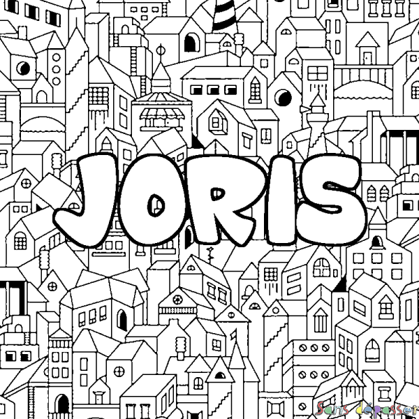 Coloriage pr&eacute;nom JORIS - d&eacute;cor Ville