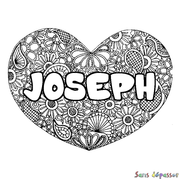 Coloriage prénom JOSEPH - d&eacute;cor Mandala coeur