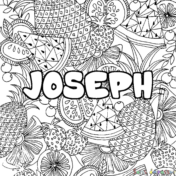 Coloriage prénom JOSEPH - d&eacute;cor Mandala fruits