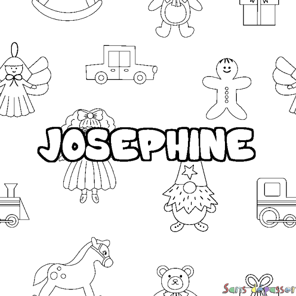 Coloriage pr&eacute;nom JOSEPHINE - d&eacute;cor Jouets
