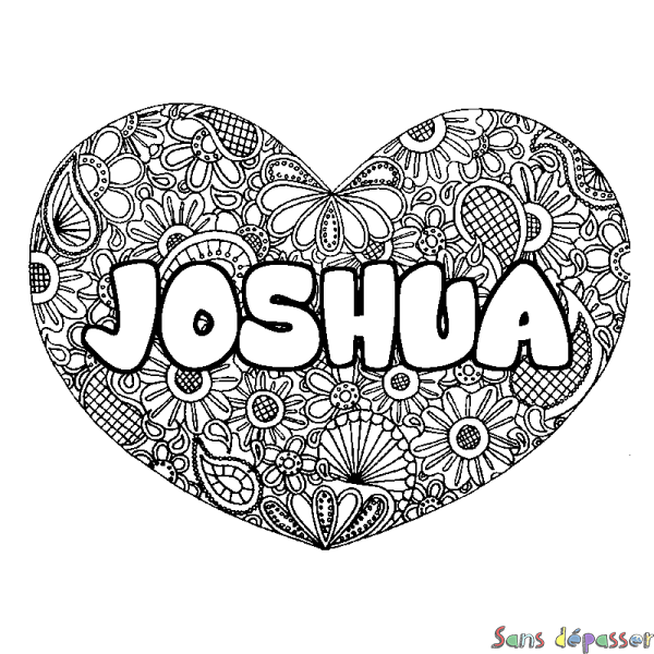 Coloriage prénom JOSHUA - d&eacute;cor Mandala coeur