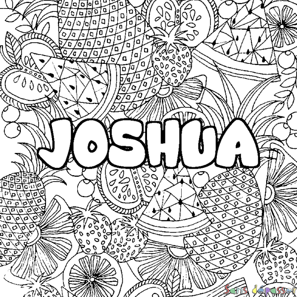 Coloriage prénom JOSHUA - d&eacute;cor Mandala fruits