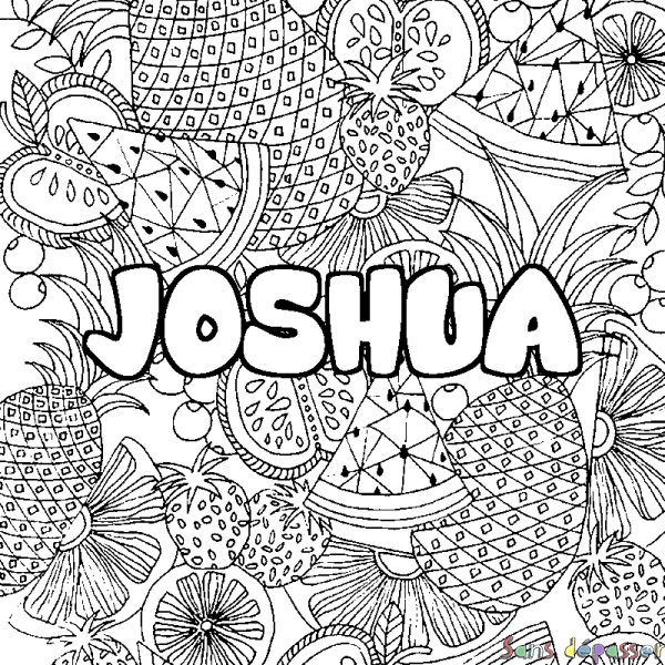 Coloriage pr&eacute;nom JOSHUA - d&eacute;cor Mandala fruits