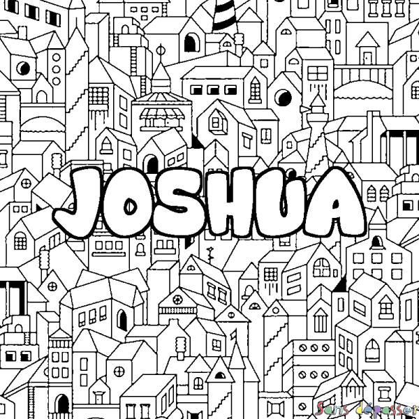 Coloriage prénom JOSHUA - d&eacute;cor Ville