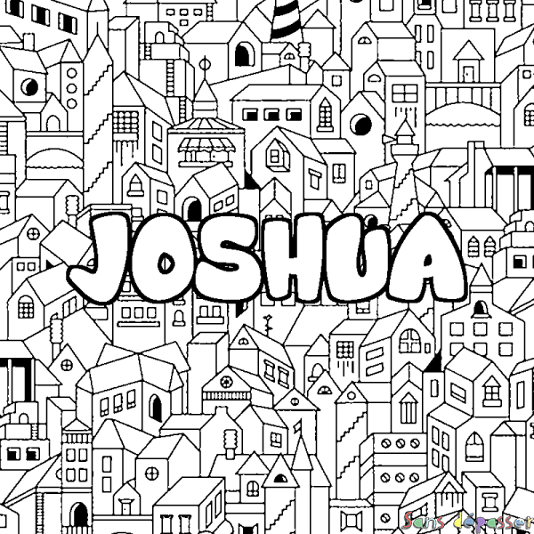 Coloriage pr&eacute;nom JOSHUA - d&eacute;cor Ville