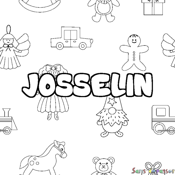 Coloriage pr&eacute;nom JOSSELIN - d&eacute;cor Jouets