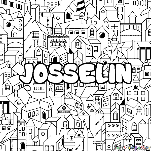 Coloriage pr&eacute;nom JOSSELIN - d&eacute;cor Ville