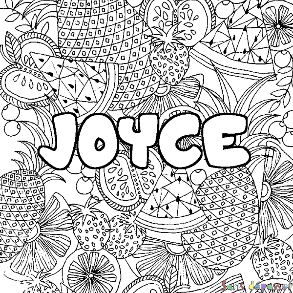 Coloriage pr&eacute;nom JOYCE - d&eacute;cor Mandala fruits
