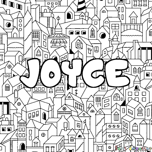 Coloriage pr&eacute;nom JOYCE - d&eacute;cor Ville