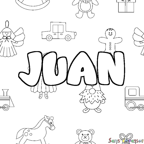 Coloriage pr&eacute;nom JUAN - d&eacute;cor Jouets