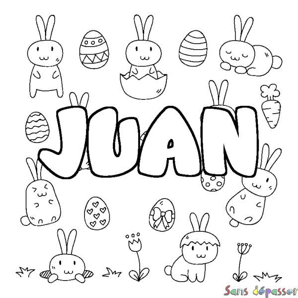 Coloriage pr&eacute;nom JUAN - d&eacute;cor Paques