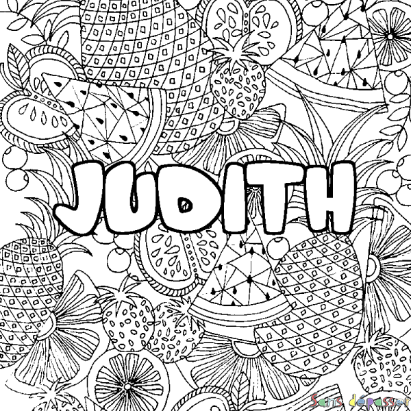 Coloriage prénom JUDITH - d&eacute;cor Mandala fruits