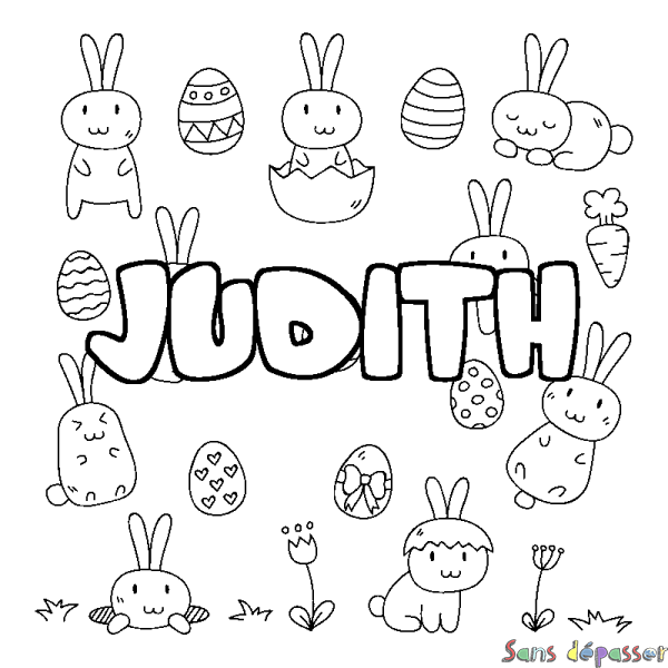 Coloriage pr&eacute;nom JUDITH - d&eacute;cor Paques