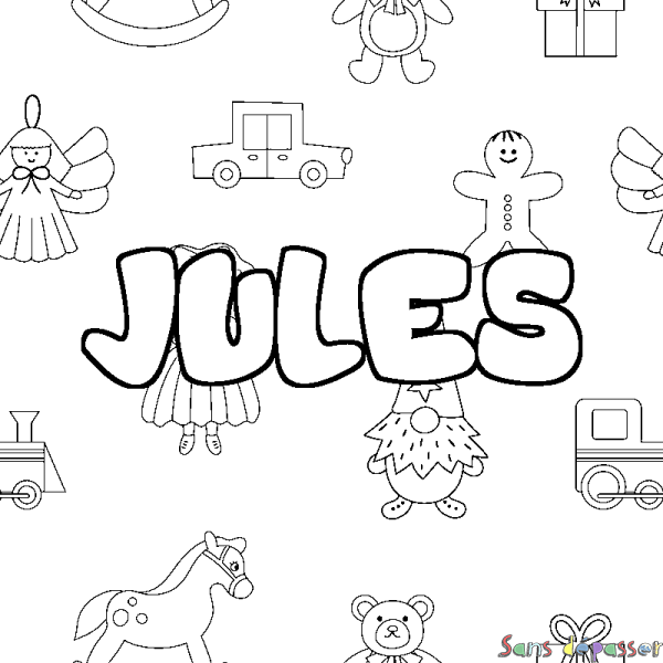 Coloriage pr&eacute;nom JULES - d&eacute;cor Jouets
