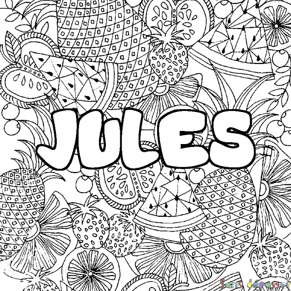 Coloriage prénom JULES - d&eacute;cor Mandala fruits
